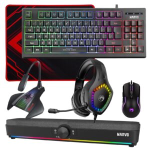 Marvo Scorpion 6-Product Gaming & Streaming Bundle featuring 80% TKL Multimedia Keyboard, Programmable USB Mouse, Non-Slip Mousepad, PC & Console-Compatible RGB Gaming Headset, RGB Stereo Soundbar & USB Streaming Microphone - Image 3