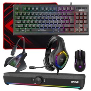Marvo Scorpion 6-Product Gaming & Streaming Bundle featuring 80% TKL Multimedia Keyboard, Programmable USB Mouse, Non-Slip Mousepad, PC & Console-Compatible RGB Gaming Headset, RGB Stereo Soundbar & USB Streaming Microphone - Image 2