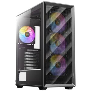 ANTEC AX85 ARGB Case, Black, Mid Tower, 2 x USB 3.0, Tempered Glass Side WIndow Panel, Large Mesh Front Panel for Excellent Cooling Performance, 4 x Addressable RGB Fans Included with Hub - Image 3