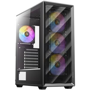 ANTEC AX85 ARGB Case, Black, Mid Tower, 2 x USB 3.0, Tempered Glass Side WIndow Panel, Large Mesh Front Panel for Excellent Cooling Performance, 4 x Addressable RGB Fans Included with Hub - Image 2