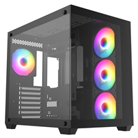 CRONUS Pallas Case, Gaming, Black, Mid Tower, 1 x USB 3.0 / 2 x USB 2.0, Tempered Glass Front & Side Window Panels, RGB LED Fans, ATX, Micro ATX, Mini-ITX, Stealth Motherboard Compatible