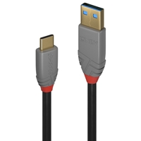 Lindy 36912 1.5m USB-A (M) 3.2 To USB-C (M) 3.2 5 Amp PD 3.0 Anthra Line 10Gbps Cable - Black