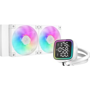 DeepCool LD 240 AIO Liquid CPU Cooler, White, Universal Socket, 240mm Radiator, PWM 2400RPM Cooling Fans, Addressable RGB LED Lighting, Fully Customizable Infinity Mirror Cap Design, Digital Display, - Image 2
