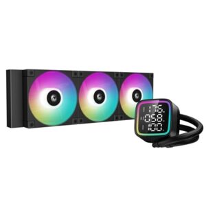 DeepCool LD 360 AIO Liquid CPU Cooler, Universal Socket, 360mm Radiator, PWM 2400RPM Cooling Fans, Addressable RGB LED Lighting, Fully Customizable Infinity Mirror Cap Design, Digital Display, - Image 2
