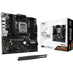 ASRock B850M Pro-A WiFi AMD AM5 Socket Motherboard, Micro-ATX, 4x DDR5 Slots, 3x M.2 Sockets, 2x USB-C Port, 2.5GbE LAN, Wi-Fi 6E, 1x DisplayPort / 1x HDMI Port - Image 2