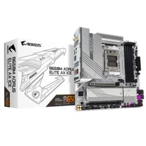 Gigabyte B650M AORUS ELITE AX ICE AMD AM5 Socket Motherboard, Micro-ATX, 4x DDR5 Slots, 2x M.2 Sockets, 2x USB-C Port, Fitted I/O Shield, 2.5GbE LAN, Wi-Fi 6E, 1x DisplayPort / 1x HDMI Port - Image 2