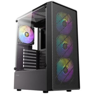 Antec AX26 RGB Elite Mid-Tower Gaming PC Case - Pre-Installed 4 x 120mm Fixed-RGB Fans, Tempered Glass Side Panel, High-Airflow Mesh Front - ATX/Micro-ATX/ITX - Image 3
