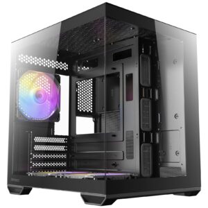 Antec CX60M ARGB Mini Tower Micro ATX Gaming Case, Black, Tempered Glass Panels, Dual Chamber Design, Vertical Cooling, Pre-Installed ARGB Fans, Water Cooling Support, - Image 3