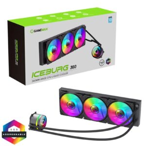 GameMax Iceburg 360mm ARGB Liquid AIO CPU Cooler with Triple 120mm Fans, PWM Control, and RGB Lighting - Compatible with Intel and AMD - Image 3