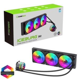 GameMax Iceburg 360mm ARGB Liquid AIO CPU Cooler with Triple 120mm Fans, PWM Control, and RGB Lighting - Compatible with Intel and AMD - Image 2