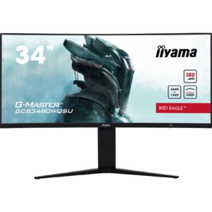 iiyama G-Master Red Eagle Curved Gaming Monitor, GCB3484WQSU-B1, 34 Inch, Black, 3440 x 1440, 0.4ms, 180hz, FreeSync, HDMI, Display Port, USB-Hub, Height Adjustable, Swivel, VESA - Image 3