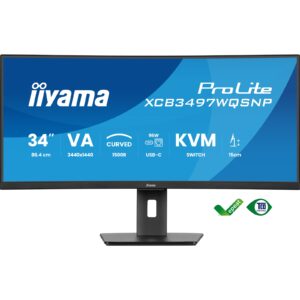 iiyama ProLite Curved Monitor XCB3497WQSNP-B1 34" VA Ultra-Wide Screen with KVM Switch, LAN, USB-C Dock, 0.4ms, 120Hz, HDMI, DisplayPort, Speakers, Height Adjustment - Image 3