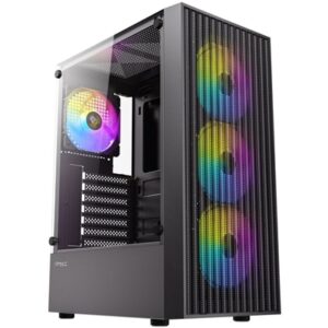 Antec AX27 RGB Elite Mid-Tower Gaming PC Case with Tempered Glass, Full Mesh Front Panel, 4 Pre-installed 120mm Fixed-RGB Fans, ATX/Micro-ATX/ITX Compatible, Black - Image 2