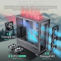 Antec Flux PRO Full Tower PC Case with Tempered Glass, Black/Wood, 6 Pre-Installed Fans, USB Type-C, E-ATX/ATX/mATX/mITX Compatibility - Image 7