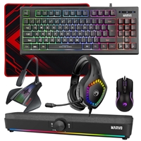 Marvo Scorpion 6-Product Gaming & Streaming Bundle featuring 80% TKL Multimedia Keyboard, Programmable USB Mouse, Non-Slip Mousepad, PC & Console-Compatible RGB Gaming Headset, RGB Stereo Soundbar & USB Streaming Microphone - Image 4