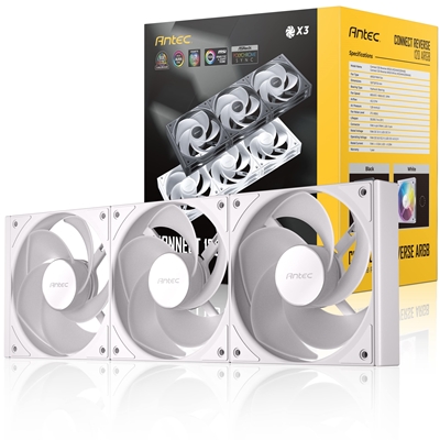 Antec Connect 120 ARGB White Reverse 3-Pack 120mm PWM Fans with Daisy Chain Design and Vibration-Absorbing Pads - Image 2