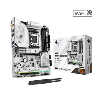 ASRock B850 Steel Legend WiFi AMD AM5 Socket Motherboard, ATX, 4x DDR5 Slots, 4x M.2 Sockets, 2x USB-C Port, Fitted I/O Shield, 2.5GbE LAN, Wi-Fi 7, 1x HDMI Port - Image 2