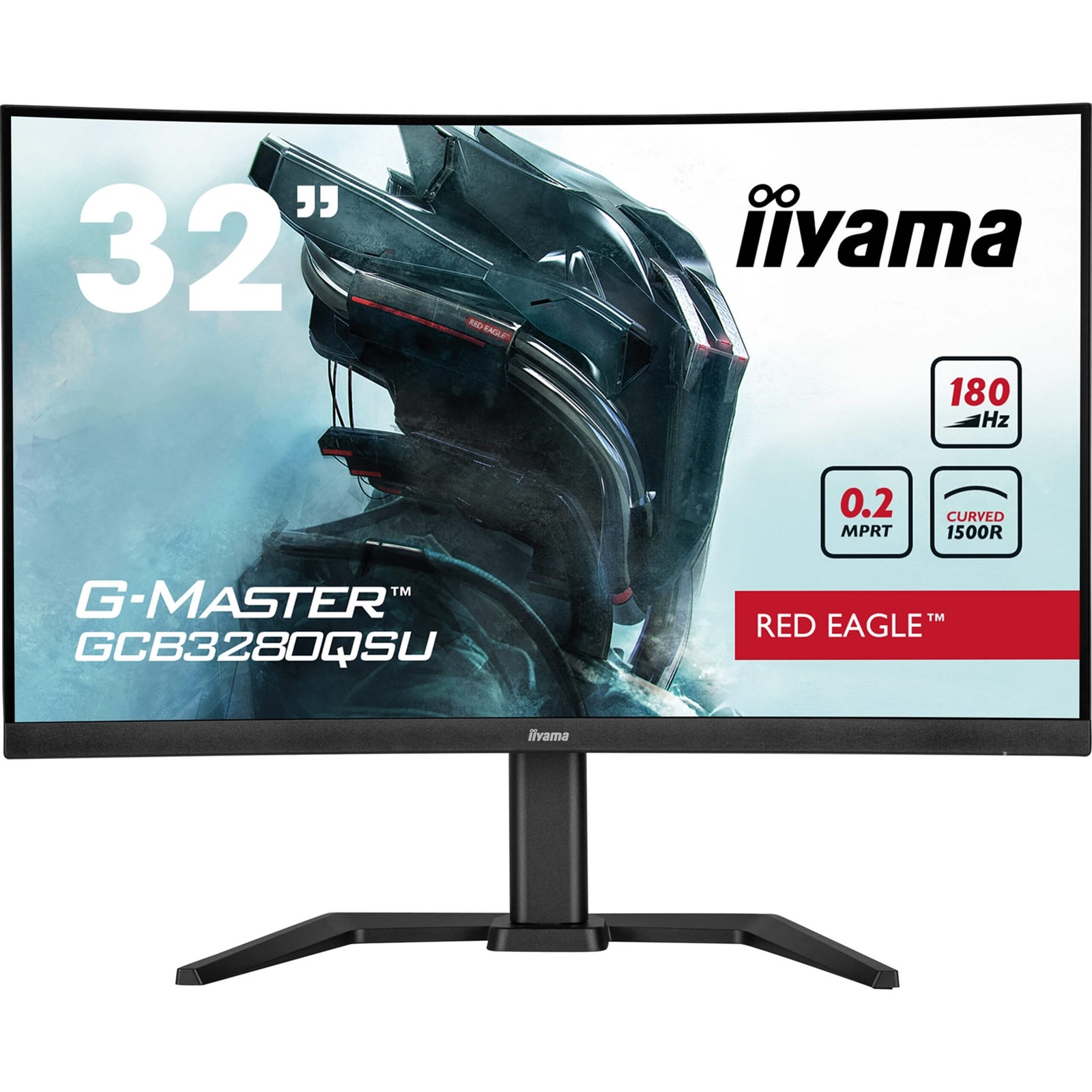 iiyama G-Master GCB3280QSU-B2  Red Eagle 32 Inch Curved Gaming Monitor, Black, 2560x1440, 0.2ms, 180hz, FreeSync, HDMI, Display Port, USB Hub, Speakers, Int PSU, Height Adjustable, Swivel, VESA - Image 3
