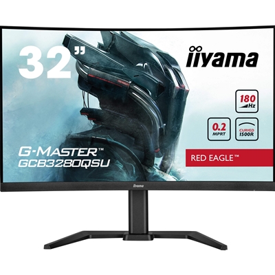 iiyama G-Master GCB3280QSU-B2  Red Eagle 32 Inch Curved Gaming Monitor, Black, 2560x1440, 0.2ms, 180hz, FreeSync, HDMI, Display Port, USB Hub, Speakers, Int PSU, Height Adjustable, Swivel, VESA - Image 2