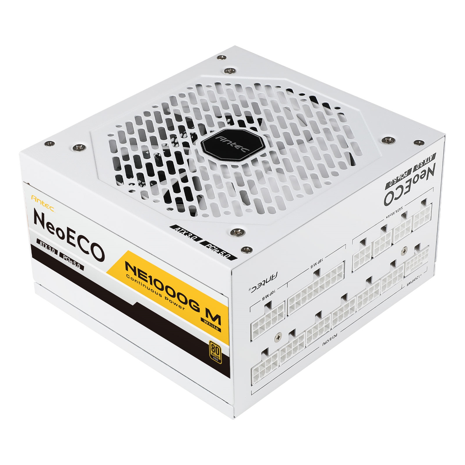 Antec NE1000G M, White, PCIe 5.0 Ready, Fully Modular, 80PLUS Gold, Single Rail, 83A, 120mm FDB Fan, ATX3.0 PSU - Image 3