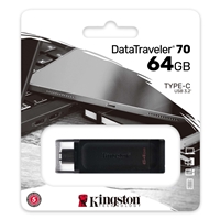 Kingston DT70/64GB DataTraveler 64GB USB Flash Drive, USB 3.2, USB-C, Gen1, 80MB/s, Clear Cap, Black, Retail. - Image 5