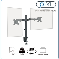 piXL Double Monitor Arm, For Upto 2x 27 inch Monitors, Desk Mounted, VESA dimensions of 75x75mm or 100x100mm, 180 Degrees Swivel, 15 Degrees Tilt, Weight Upto 10kg per screen, Built in Cable Management - Image 8