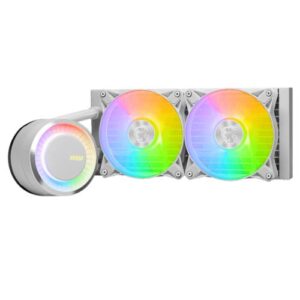 MSI MAG CORELIQUID E240 240mm Liquid CPU Cooler, 2x ARGB PWM Fans, Rotatable ARGB Blockhead, White