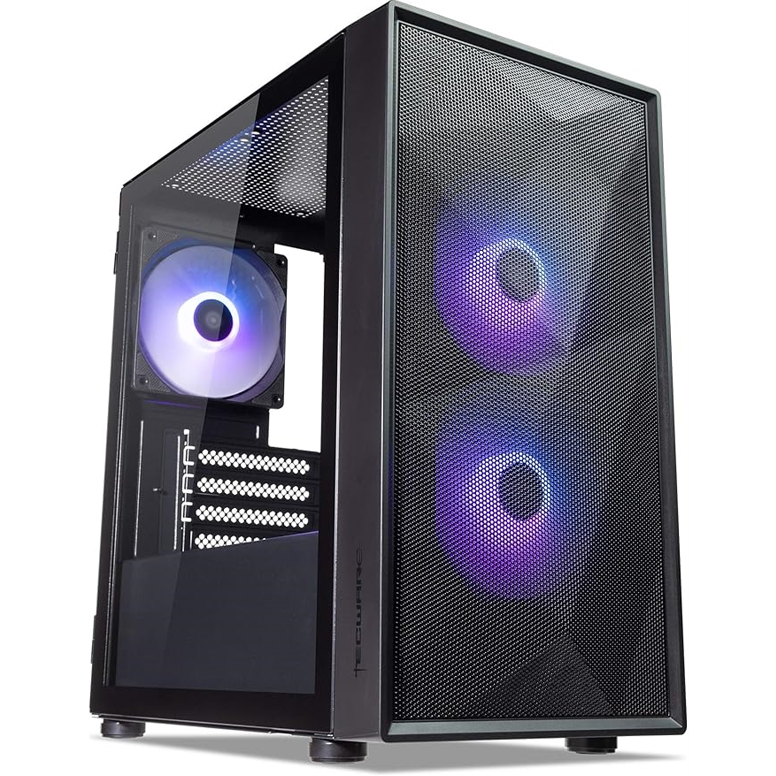 TecWare Forge M2 mATX PC Case, Compact High Airflow Mesh Front Panel, 3 x ARGB Fans Included, Hinged Tempered Glass Door, Supports 240mm Radiator, mATX/ITX, Black - Image 3