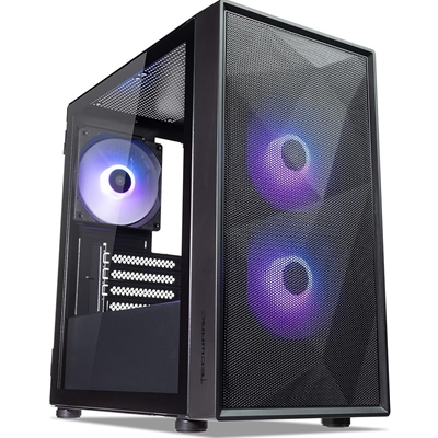 TecWare Forge M2 mATX PC Case, Compact High Airflow Mesh Front Panel, 3 x ARGB Fans Included, Hinged Tempered Glass Door, Supports 240mm Radiator, mATX/ITX, Black - Image 2
