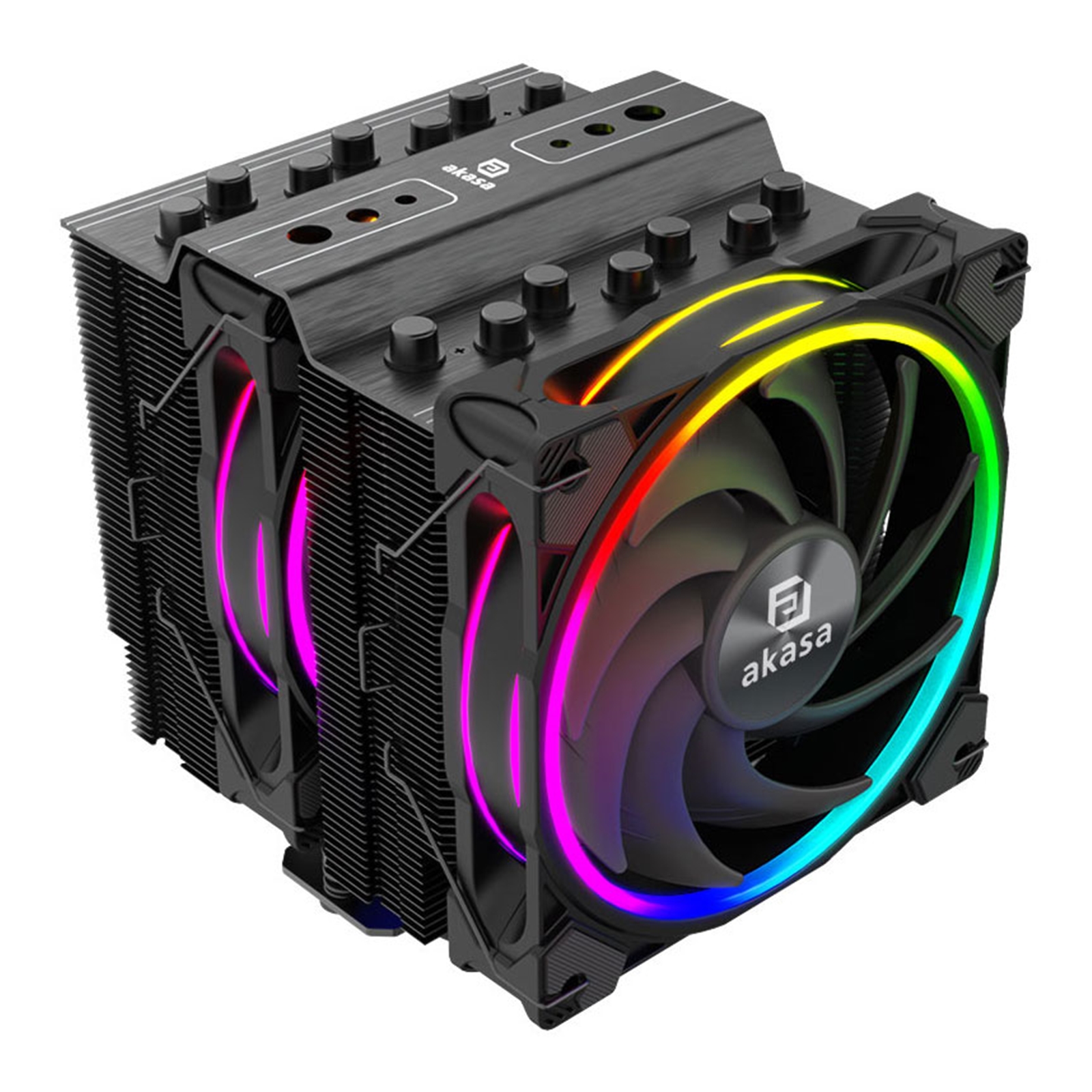 Akasa Soho H7 ARGB CPU Cooler, Black, 2x 120mm PWM Fan, Dual Tower, Aluminium Fins, 7x Copper Heatpipes, Intel/AMD - Image 3
