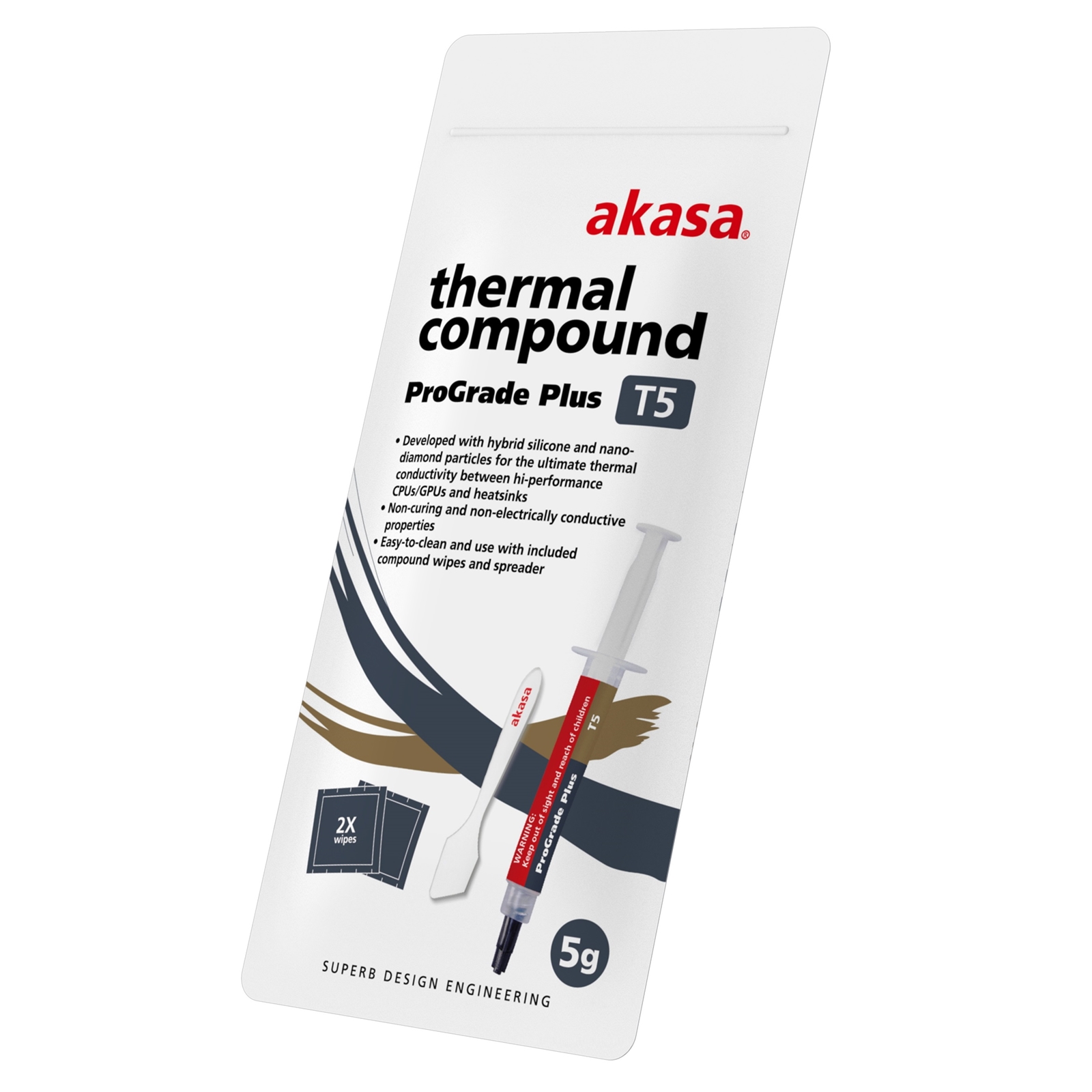 AKASA AK-T565-5G T5 Pro-Grade+ Thermal Compound Syringe, 5g, Grey, Ultra-Performance with Hybrid Silicone & Nano-Diamond Particles, Non-Curing, Non-Electrically Conductive, Includes Spreader & Cleaning Wipes - Image 3
