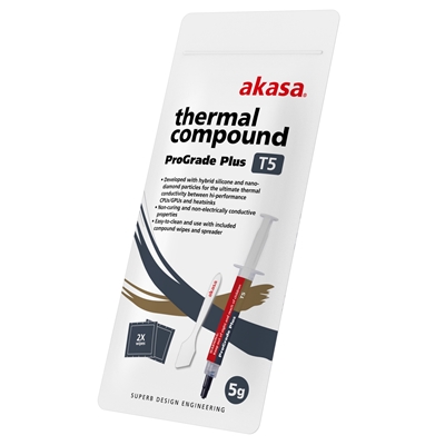 AKASA AK-T565-5G T5 Pro-Grade+ Thermal Compound Syringe, 5g, Grey, Ultra-Performance with Hybrid Silicone & Nano-Diamond Particles, Non-Curing, Non-Electrically Conductive, Includes Spreader & Cleaning Wipes - Image 2