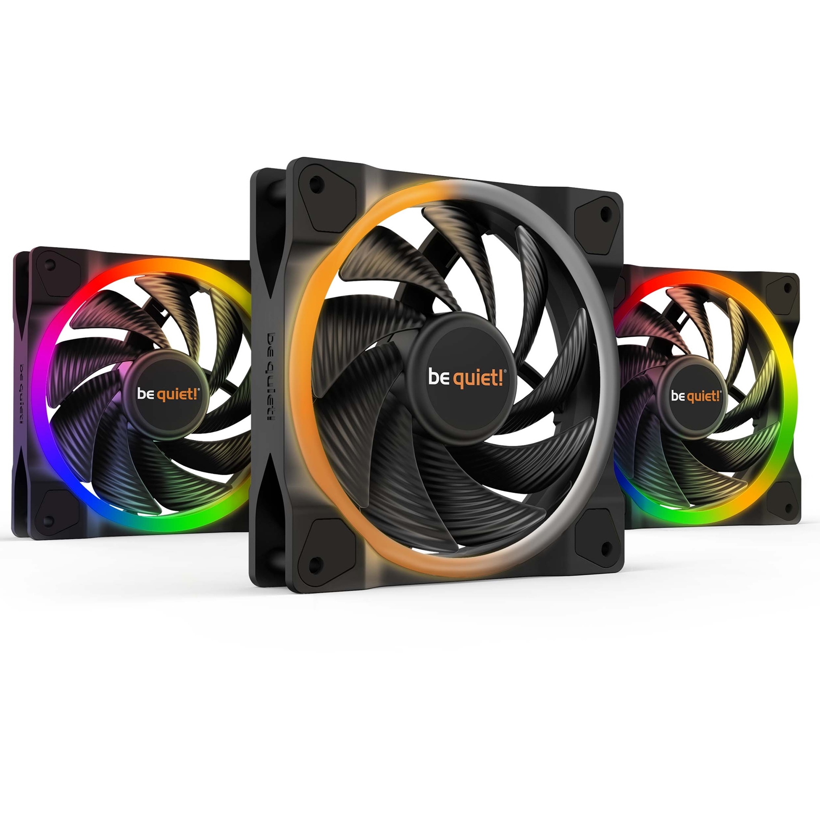be quiet! Light Wings PWM High Speed Addressable RGB Fan Pack, 120mm, 2500RPM, 4-Pin PWM Fan & 3-Pin ARGB Connectors, Black Frame, Black Blades, ARGB Lighting on Front & Rear, Addressable RGB Hub Included - Image 3