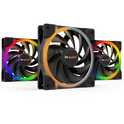 be quiet! Light Wings PWM High Speed Addressable RGB Fan Pack, 120mm, 2500RPM, 4-Pin PWM Fan & 3-Pin ARGB Connectors, Black Frame, Black Blades, ARGB Lighting on Front & Rear, Addressable RGB Hub Included - Image 2
