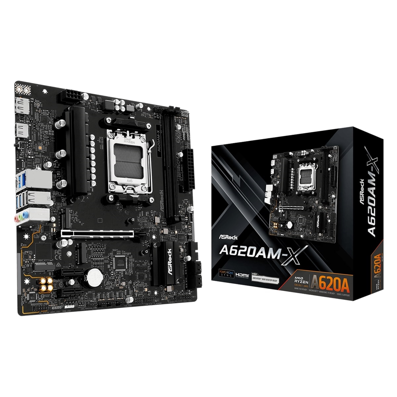 ASRock A620AM-X AMD Socket AM5 Motherboard, 2 x DDR5 DIMM Slots, 1 x M.2 Socket (Key E), 3 x USB 3.2 Type-C, 2.5G LAN, 1 x HDMI Port/ 1 x Display Port - Image 3