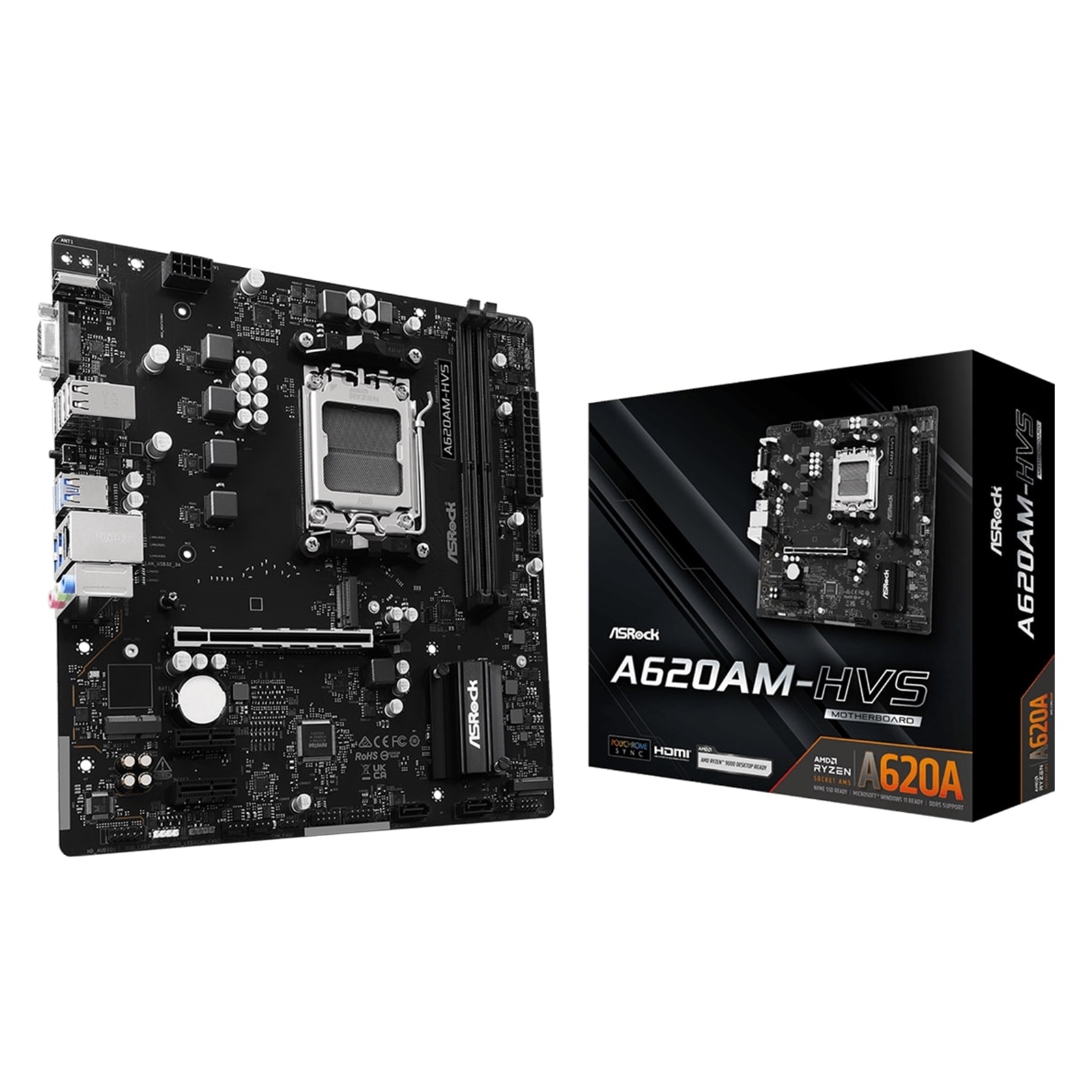 ASRock A620AM-HVS AMD AM5 Socket Motherboard, Micro-ATX, 2x DDR5 Slots, 1x M.2 Socket, GbE LAN, 1x D-Sub / 1x HDMI Port - Image 3