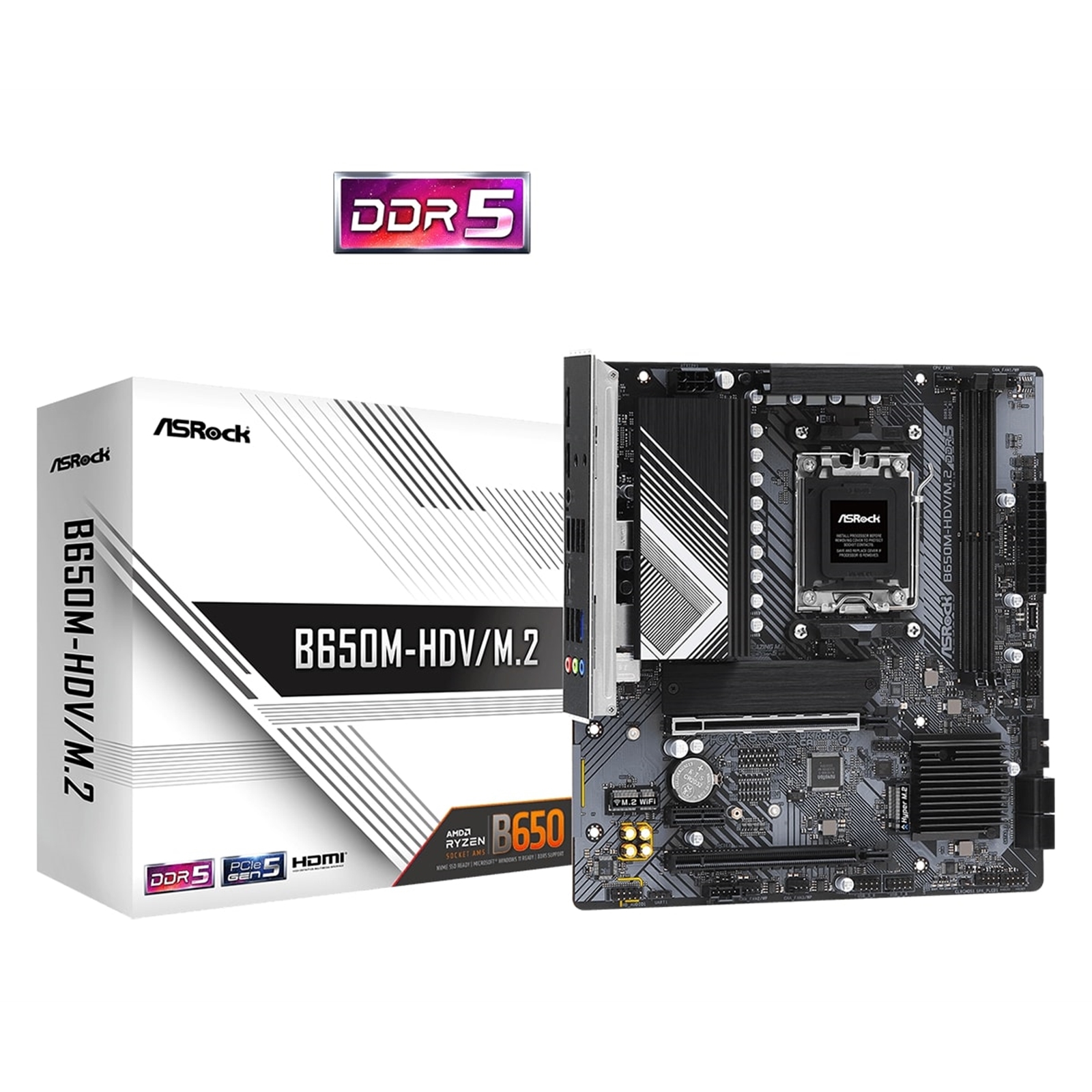 ASRock B650M-HDV/M.2 AMD AM5 Socket Motherboard, Micro-ATX, 2x DDR5 Slots, 3x M.2 Sockets, 2x USB-C Port, Fitted I/O Shield, 2.5GbE LAN, 1x DisplayPort / 1x HDMI Port - Image 3