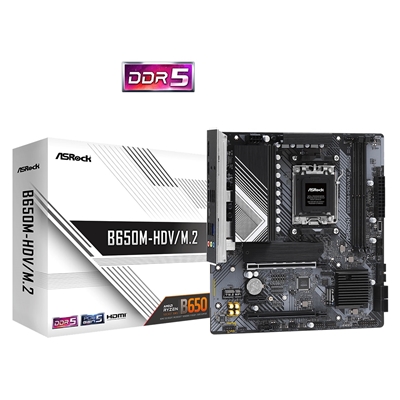 ASRock B650M-HDV/M.2 AMD AM5 Socket Motherboard, Micro-ATX, 2x DDR5 Slots, 3x M.2 Sockets, 2x USB-C Port, Fitted I/O Shield, 2.5GbE LAN, 1x DisplayPort / 1x HDMI Port - Image 2