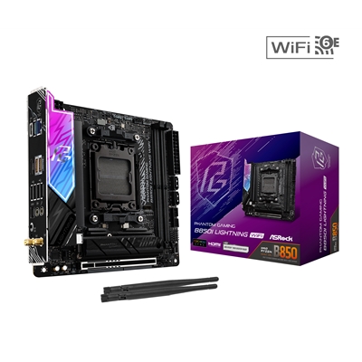 ASRock B850I Lightning WiFi PHANTOM GAMING AMD AM5 Socket Motherboard, Mini-ITX, 2x DDR5 Slots, 2x M.2 Sockets, 2x USB-C Port, Fitted I/O Shield, 2.5GbE LAN, Wi-Fi 6E, 1x HDMI Port / 1x USB-C - Image 2
