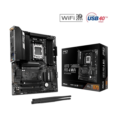 ASRock X870 Pro-A WiFi AMD AM5 Socket Motherboard, 4 x DDR5 DIMM Slots, 1 x M.2 Socket (Key E), 2 x USB4 Type-C, 2.5G LAN, 802.11be Wi-Fi 7 Module, 1 x HDMI Port - Image 2