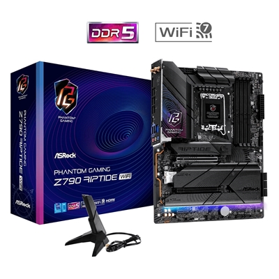 ASRock Z790 Riptide WiFi PHANTOM GAMING Intel 1700 Socket Motherboard, ATX, 4x DDR5 Slots, 5x M.2 Sockets, Fitted I/O Shield, 2.5GbE LAN, Wi-Fi 7, 1x DisplayPort / 1x HDMI Port - Image 2