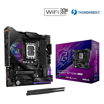 ASRock Z890M RIPTIDE WIFI PHANTOM GAMING Intel 1851 Socket Motherboard, Micro-ATX, 4x DDR5 Slots, 3x M.2 Sockets, 2x USB-C Port, Fitted I/O Shield, 2.5GbE LAN, Wi-Fi 6E, 1x DisplayPort / 1x HDMI / 2x USB-C (USB4) - Image 2