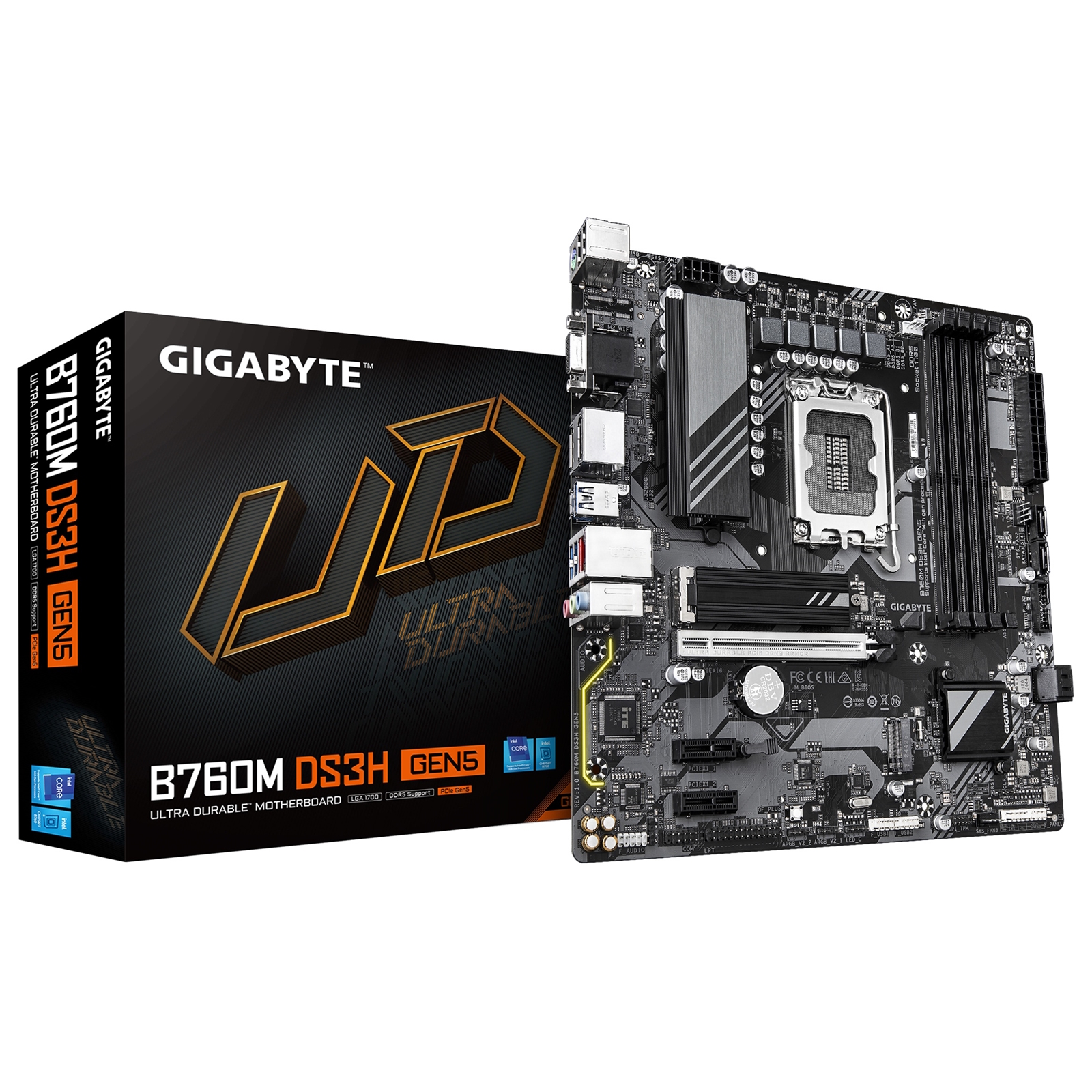Gigabyte B760M DS3H GEN5 Intel Socket 1700 Motherboard, Micro ATX, 4x DDR5 Slots, 2x M.2 Sockets, 1x USB-C Port, 2.5GbE LAN, 1x D-Sub / 1x DisplayPort / 1x HDMI Port - Image 3