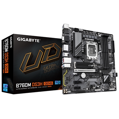 Gigabyte B760M DS3H GEN5 Intel Socket 1700 Motherboard, Micro ATX, 4x DDR5 Slots, 2x M.2 Sockets, 1x USB-C Port, 2.5GbE LAN, 1x D-Sub / 1x DisplayPort / 1x HDMI Port - Image 2