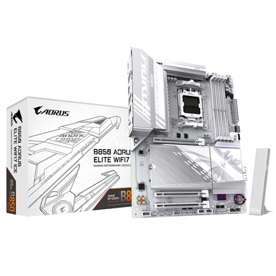 Gigabyte B850 AORUS ELITE WIFI7 ICE AMD AM5 Socket Motherboard, ATX, 4x DDR5 Slots, 3x M.2 Sockets, 2x USB-C Port, Fitted I/O Shield, 2.5GbE LAN, Wi-Fi 7, 1x DisplayPort / 1x HDMI Port - Image 2