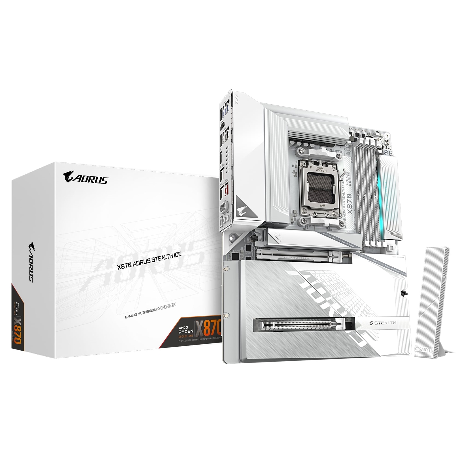 Gigabyte X870 AORUS STEALTH ICE AMD AM5 Socket Motherboard, ATX, 4x DDR5 Slots, 3x M.2 Socket, 5GbE LAN, 1x HDMI Port / 2x USB-C (USB4) - Image 3