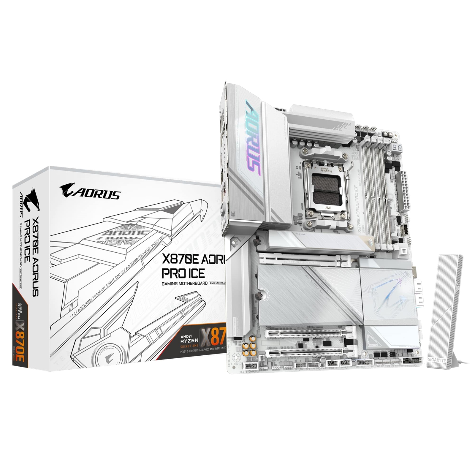Gigabyte X870E AORUS PRO ICE AMD AM5 Socket Motherboard, ATX, 4x DDR5 Slots, 4x M.2 Sockets, 3x USB-C Port, Fitted I/O Shield, 2.5GbE LAN, Wi-Fi 7, 2x HDMI Port / 2x USB-C (USB4) - Image 3