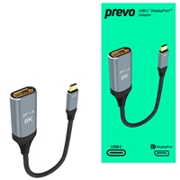 Prevo USBC-DP-ADA Display Converter Adapter, USB Type-C (M) to DisplayPort (F), 0.2m, Black & Silver, DisplayPort 1.4, Supports up to 8K@30Hz, Braided Cable, Retail Box Packaging - Image 4