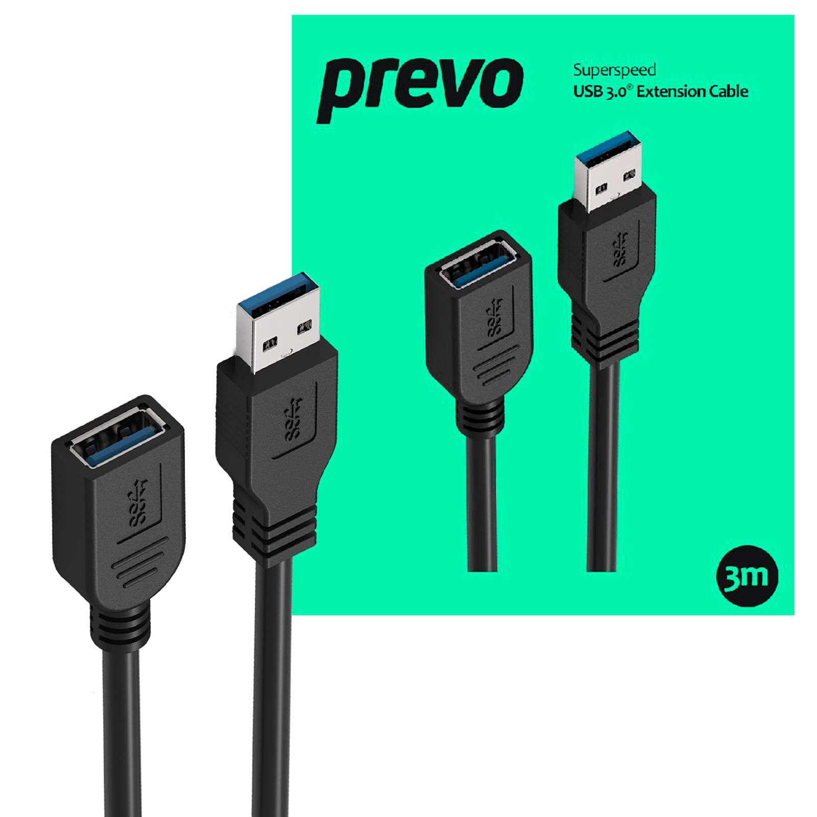 Prevo USBM-USBF-5M USB 3.0 Extension Cable, USB 3.0 Type-A (M) to USB Type-A (F), 5m, Black, Up to 5Gbps Transmission Rate, Retail Box Packaging - Image 3