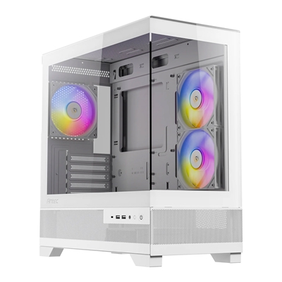 ANTEC CX500M Micro Tower Gaming Case, White, ARGB, 2 x USB 3.0 / 1 x USB Type-C, Tempered Glass Side Panel, Micro-ATX/ITX - Image 2